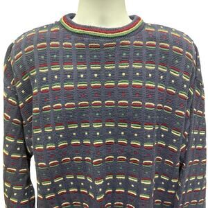 Vintage USA Bill Blass Men's XL Sweater Pullover 100% Cotton Hand Framed Rainbow
